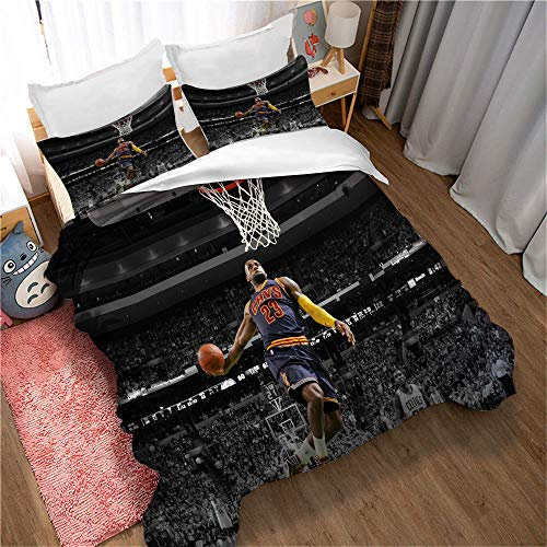 Meet Basketball Lebron James - Set Mit Bettbezug Und 2 Kissenbezügen, Baumwolle, Print (Stil 02,135x200cm+1/75x50cm 1.2M Bed)