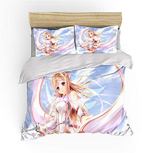 NICHIYO Sword Art Online Bettwäsche Set - Bettbezug und Kissenbezug,Mikrofaser,3D Digital Print dreiteiliger Bettwäsche(Bettbezug + Kissenbezüge) (1,Single 135 * 200cm)