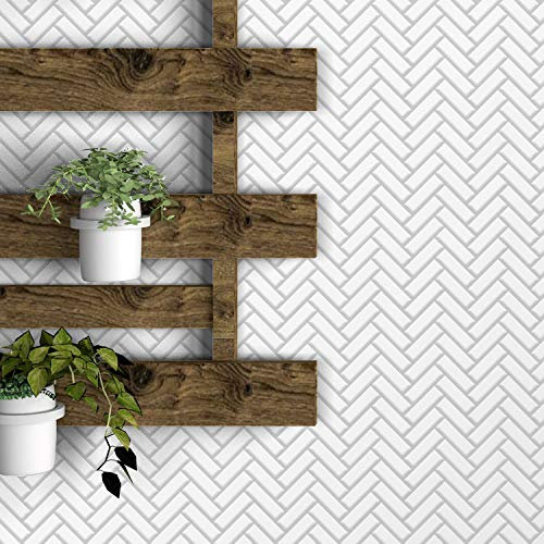 WALPLUS 8 Stück 28x20.3cm Weiß Herringbone 3D-Fliesenaufkleber Abziehen und Aufkleben Backsplash Abziehbilder Startseite Dekore Aufkantung für Küche Badezimmer Kacheln Farbe auf Wand Wohnen Zimmer