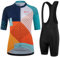 Damen Radtrikot Sets Rennrad Shorts Ärmel Trikot + Trägerhose mit 4D Gepolstert Radbekleidung Set für Frauen - Blau - XX-Large