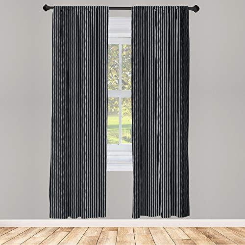 ABAKUHAUS Nadelstreifen Vorhänge, Gardinen, Schwarzweiss-Streifen, Fensterbehandlungen für Wohnzimmer Schlafzimmer Dekor, 2 Stück 75 cm b x 225 cm h, Schwarz und weiß