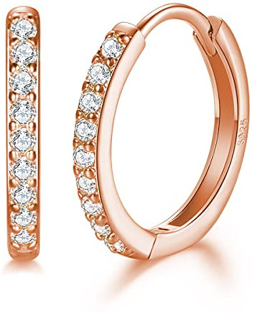 925 Petites Boucles d'oreilles en Argent 925, 12 mm Boucles d'oreilles Cartilage Huggie Hypoallergéniques, Petite Creoles avec AAA + Zircone Cubique pour Femme Filles(argent/or/or rose) or rose