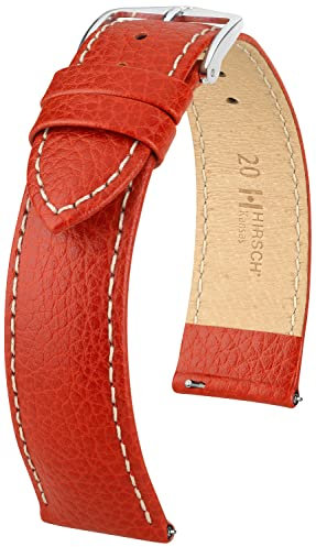 Hirsch Kansas Uhrenarmband - Uhrband aus super robustem Leder für Damen- & Herren-Uhren - mit Werkzeug - Rot/Weiß - 20 mm