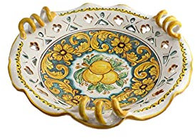 ILAB Große Tischdekoration aus Keramik, handbemalt, von Sizilianischen Keramikern aus Kamastra Sonnenblume Zitrone Art. 6