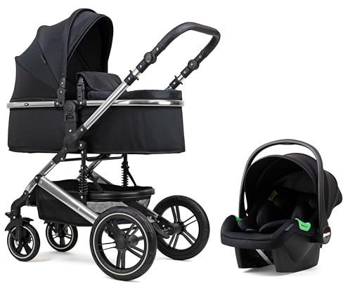 Pixini Kinderwagen (3in1 Kombikinderwagen, inkl. Babywanne & Buggy & Auto-Babyschale - Cupholder/in chrom/glossy black)