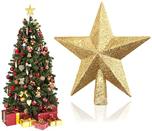 Weihnachtsbaum Stern Gold 20cm, Christbaumspitze Stern Weihnachtsbaum aus bruchsicherem Kunststoff – Elegante Tannenbaumspitze Sterns mit Glitzer für die Perfekte Weihnachtsbaumdeko