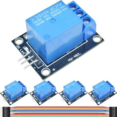 DAOKAI KY-019 EIN Kanal Relais Modul,5V Relaismodul Bord Schild High-Level-Triggereinzug mit Kabel für Arduino PIC AVR DSP ARM(5 Stück)