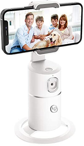 NPO Mobile Phone Holder for Smartphone, 360° Rotatable Face Tracker, No App Required, Selfie Stick, Compatible with Mobile Phones, Holder for iPhone Android, Live Broadcast/Video/Vlog/Selfie (White)