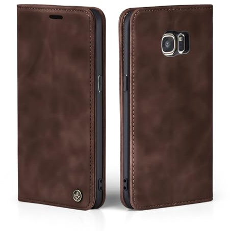 LBH Handyhülle für Samsung Galaxy S7 in Dunkelbraun mit Karten- und Geldfach Smartphone Hülle mit Standfunktion Flip Case Schutzhülle Magnetverschluss Vintage