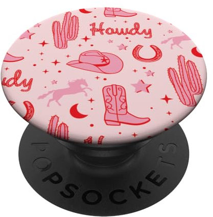 Pastel Cowboy Hat and Boot Pattern Pink Cowgirl Aesthetic PopSockets Adhesive PopGrip