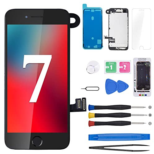 Ersatzbildschirm für iPhone 7, mit Home-Taste, 11,9 cm (4,7 Zoll), Schwarz, 3D-Touch-LCD-Display, Digitizer, vollständige Montage mit Fix-Werkzeugen, Frontkamera, Lautsprecher-Sensor,