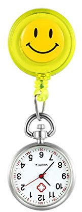 Silverora Schwesternuhr Schwesternuhren mit Clip Krankenschwester Uhren Kartoon Smile Gesicht Nurse Watch Uhr zum anstecken Pflege Uhr Arzt Uhr