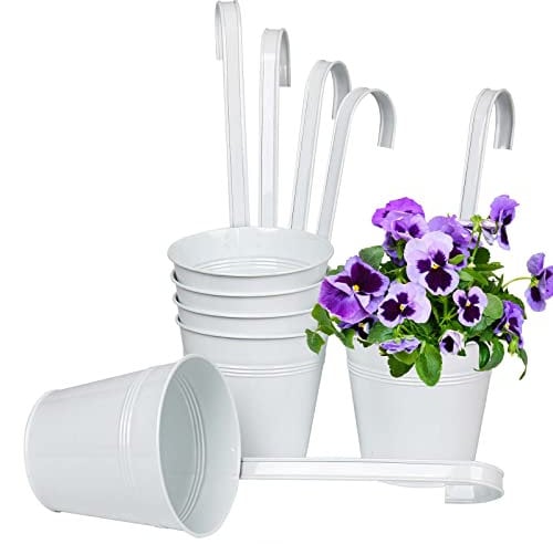 Oairse Set di 6 vasi da fiori sospesi con ganci in metallo rimovibili, vasi da fiori in acciaio zincato, perfetti per decorazioni moderne e vasi per piante, per piante all'aperto, balcone, giardino