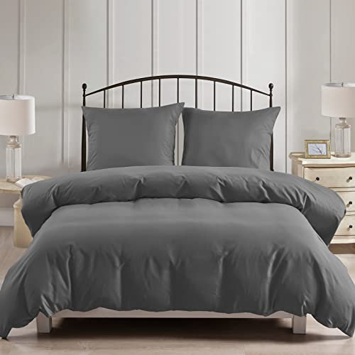 PHF 3tlg Bettwäsche 155x220, Bettbezüge 155x220 cm mit 2er Kissenbezüge 80x80 cm, Weich und Bügelfrei Bettwäsche 155x220cm aus Mikrofaser mit Reißverschluss,Dunkelgrau
