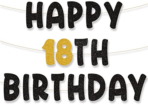 palasasa Happy 18th Birthday Girlande 18th Geburtstag Banner 18 Girlande Geburtstag Deko 18. Geburtstag Banner Happy Birthday Deko Schwarz Gold für 18 Jahre Geburtstag Kinder Mädchen Party Dekoration