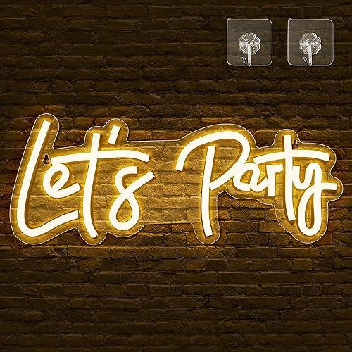 Arrinew Letreros de Neón Let's Party, Luz LED de Neon para Fiesta de Cumpleaños, Fiesta de Compromiso, Decoración de Pared