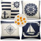 Kissenbezug Outdoor Wasserdicht Sofakissen Wasserfest Dekokissen Kissenbezüge Segeln Kompass Anker Ruder Dekorativ Kissen Kissenhülle für Garten Sofa Wohnzimmer Bett 4er Set, Marineblau Weiß, 50x50 cm