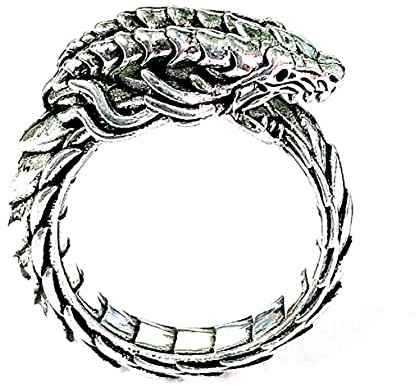 Ouroboros Ring, Gotischer Drachen Ring für Männer, Nordischer Wikinger Schlangenring Schlangendrachen Schmuck, Keltischer Drachenring Hip-Hop-Drachenbandring Punk-Drachentierring (17.3, Silber)