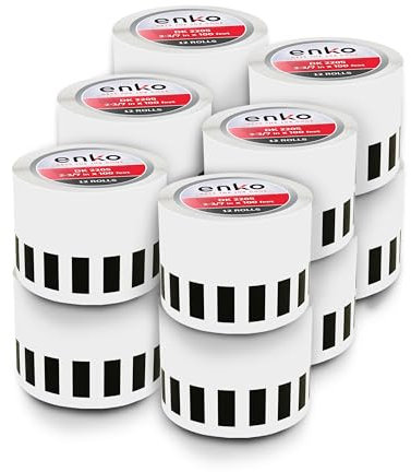 enKo DK2205 [12 Rollen, ohne Patronenrahmen] durchgehende selbstklebende Thermo-Etiketten (6,1 cm x 3,4 m) kompatible Etiketten für Brother Etikettendrucker QL-820NWB QL-800 QL-811 0W