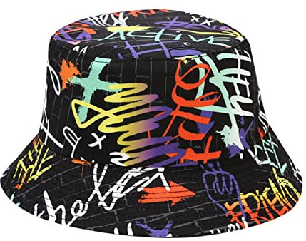 QWUVEDS Fischerhut Jungen 8 Jahre Bedruckter Fischerhut Herren- und Damen-Sonnenschutzhut für den Außenbereich, doppelseitiger Allzweck-Topfhut Segelflughut