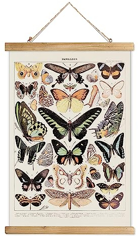 Vintage Schmetterling Hängende Poster mit Holzrahmen, Retro-Stil Wanddekoration Kunst Malerei, Muster gedruckt auf Leinen ohne Verblassen, fertig zum Aufhängen (30 x 40 cm)