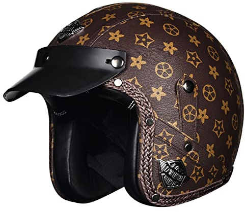 Jethelm, Integrierter Motorradhelm, Retro-PU-Leder-Halbhelm Mit ECE-Zulassung, Jet-Helm-Halbhelm, Jethelm für Männer Damen Sicherheit Schutz