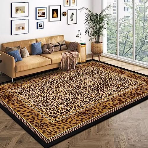Große braune Leoparden-Teppiche für Wohnzimmer, Esszimmer, waschbar, modern, abstrakte Bodenmatte, 1,5 x 20,3 cm, rutschfest, Geparden-Druck, Schlafzimmerdekor, Teppich