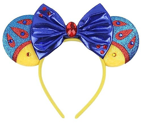 zhezesmila Mouse Ears Headbands Snow White Headbands Sequin Bow Princess Costume Hairs Accessories for Birthday Party Theme Park