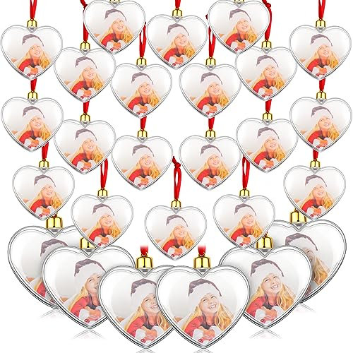 Skylety 36 Stück Foto Ornament Kugel Weihnachten Klar Kunststoff Hängende Fotorahmen Ornament Familie Foto Kugeln für Weihnachtsbaum Valentinstag Dekoration (Herz)