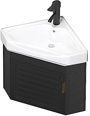Mobiletto per lavandino bagno,Lavabo in ceramica,Salvaspazio,lavandino angolare piccolo, lavandino del bagno e combinazione di mobili con rubinetto nero opaco, stile moderno ( Color : Black , Size : 3