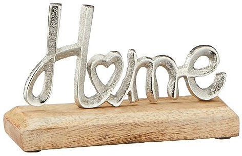 itsisa Deko Schriftzug Home aus Holz und Alu 17x11 cm - Mangoholz Dekoration für zuhause, Wohzimmer Deko