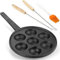 WUWEOT Cast Iron Aebleskiver Pan, 5cm Poffertjes Danish Pancake Balls Griddle, 7 Hole Heavy Duty NonStick Ebelskiver Pan, Half Sphere Takoyaki Maker with Turn Sticks and Brush for Baking Cooking