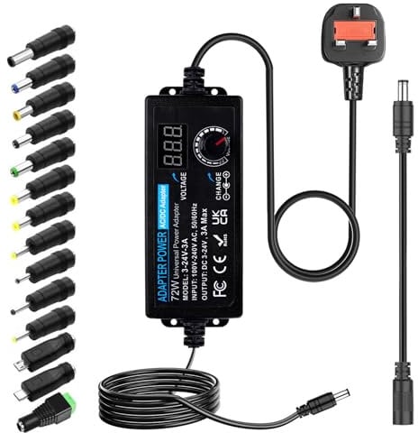 Luxvista 3V~24V 3A 72W Power Supply Adjustable,DC 3V to 24V Variable Universal AC/DC Adapter,100V-240V AC to DC Converter with 14 Multi Tips&Extension Cord for Household Electronic