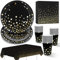 Schwarz Gold Partygeschirr 97 Stück Pappteller, Servietten, Pappbecher, Tischdecken, Goldfolie Gepunket Partyteller Set zum Abschlussfeier, Jubiläums, Brautparty, Einweihungsfeier, Taufe