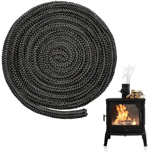 Riisoyu 2,5m Joint Tressé pour Insert et Poêle, Joint Insert Cheminée Imprégnée de Graphite Joint d'Étanchéité en Fibre Verre Noir Joint de Porte en Fibre de Verre pour Poêle, Porte de Four, Φ 10mm