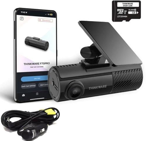 Thinkware F70 PRO Dash Cam Full 1080p Front Car Camera Dashcam - Wi-Fi, Bluetooth, Parking Mode, Includes 32GB SD Card, Plug & Play Car Charger