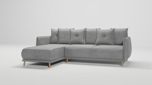 S-Style Möbel Monte Ecksofa Links Eckcouch Mit Schlaffunktion Bettkasten Sofa Für Wohnzimmer Couch Freistehende Polster Sofas Couches Mikrofaser Grau 238 x 170 x 89 cm