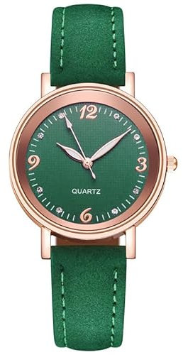 Ziyan Damen Armbanduhr Klassisch Sehr Deutlich Analog Quarz mit Leder Armband (grün)