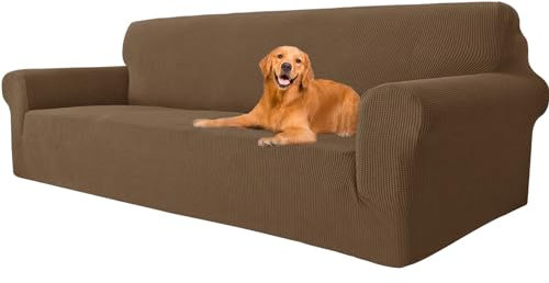 YSTELLAA High Stretch Sofa Überzug 4 Sitzer, Couch Bezug rutschfest, Universal Sofahusse Elastische, Couchüberzug Sofaschutz Katze Durable, Waschbare Sofa Covers Mit Armlehnen, Braun