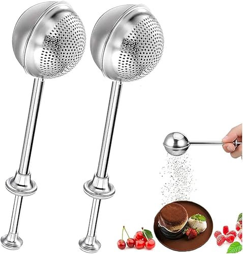 EHOTER Edelstahl Mehlsieb Puderzuckerstreuer Mehl und Puderzuckersieb Handsieb Kakaopulver Shaker Duster Mehlspender Shaker mit Federgriff Einhandsieb Küchensieb für Zuckermehl Gewürze (2)