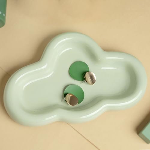 Lynagert Cloud Trinket Dish, Chubby Jewelry Tray, Ceramic Jewelry Ring Trinket Dish for Rings Earrings Necklace Organizer, Mother's Day Thanksgiving Christmas Birthday Bridesmaid Gifts (T-Green tea)