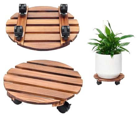Bamworld Lot de 2 supports de plantes avec roues de 30,5 cm avec roulettes pivotantes et verrouillables pour intérieur/extérieur - Chariot robuste pour plantes - Marron foncé