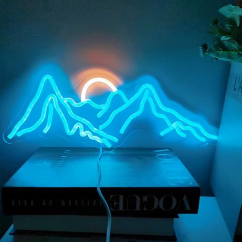 HFHungkeong Panneau néon LED Mountain à intensité variable - Grand panneau néon réutilisable et à suspendre - Décoration murale - Pour salon, chambre à coucher, bar, café - 42 x 15 cm