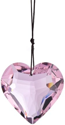 Reflective Heart Crystals Suncatcher Hanging Sun Catcher with Chain Pendant Ornament for Window Home Garden Party Wedding Decoration (Pink)