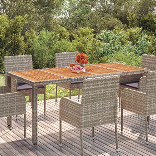 CKioict Outdoor Tisch Terrassentisch Stehtisch Outdoor Gartentisch mit Holzplatte Grau 190x90x75 cm Poly RattanFür Gärten, Rasenflächen, Balkone