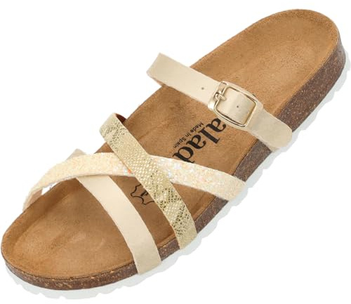 Palado Damen Pantoletten Cruisi - Sandalen Made in Spain - Hausschuhe mit Kork-Fußbett - modische Sommerschuhe