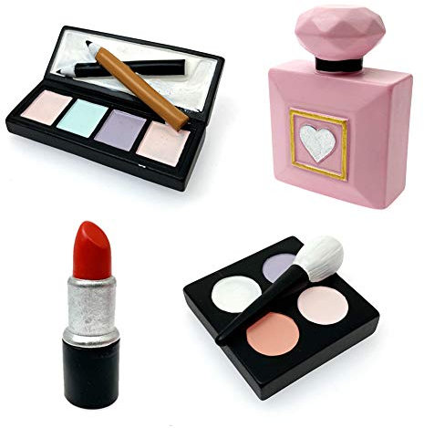 Morofme 4 Stück Make-up-Kuchenaufsatz, Harz Kosmetik Lippenstift Parfümflasche Lidschatten Rouge Makeup Kuchendekoration für Brautparty Bachelorette Mädchen Frauen Spa Makeup Themen Geburtstag party