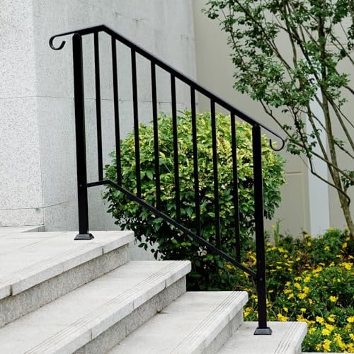 Gr8 Garden Black Metal Mobility Handrails for Outdoor 3 Steps Stairs Safety Steel Porch Deck Railing Grab Handle Bar Bannister Rail