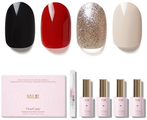 NAILOG Gel Nail Polish Set - 4 Colors, Top Coat, Base, UV Gel Polish Kit for Home DIY & Birthday Gifts for Women, Nocturnal Allure