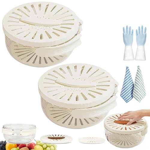 Gienslru 2-in-1-Abtropfgestell und Sieb, Multifunktions-Abtropfschale, Abtropfgestell mit Deckel, zum Spülen, Sieben, Gemüse, Waschen, Obst (2Pcs White, PET+PP, 15.5 x 15.5 x 8.3 cm)